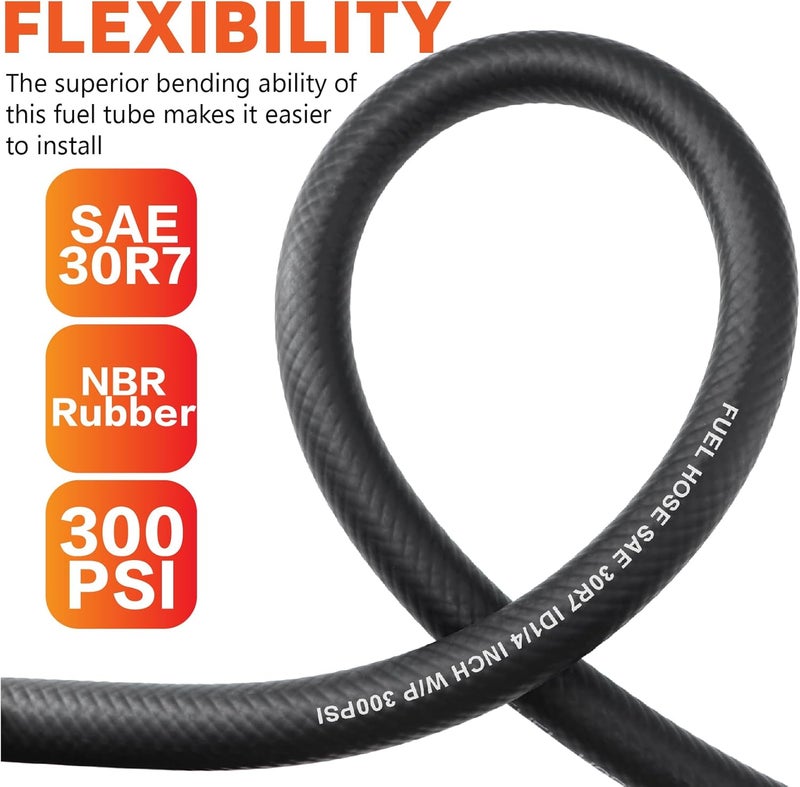 Taxutor 1/4 Inch ID Fuel Hose 10FT Replacement - Short Length Kit with Clamps for Small Engine Repair - Fits Gas, Oil Lines on ATV, Motorcycle, Pressure Washer - Image 2